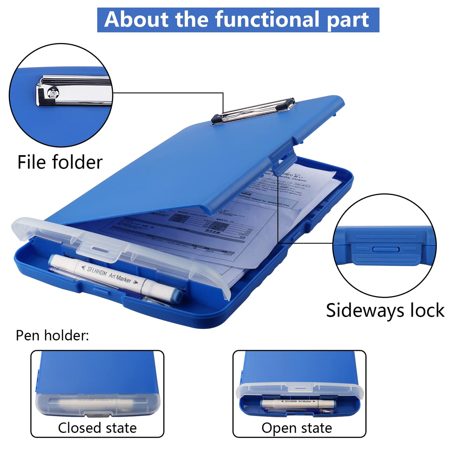 SFLHHDM Storage Clipboard with Pen Holder, High Capacity Clipboards for Classroom, Clip Boards 8.5x11 with Storage, Low-Profile Clip, Lightweight Plastic Clipboard for Kids, Lawers, Office Workers