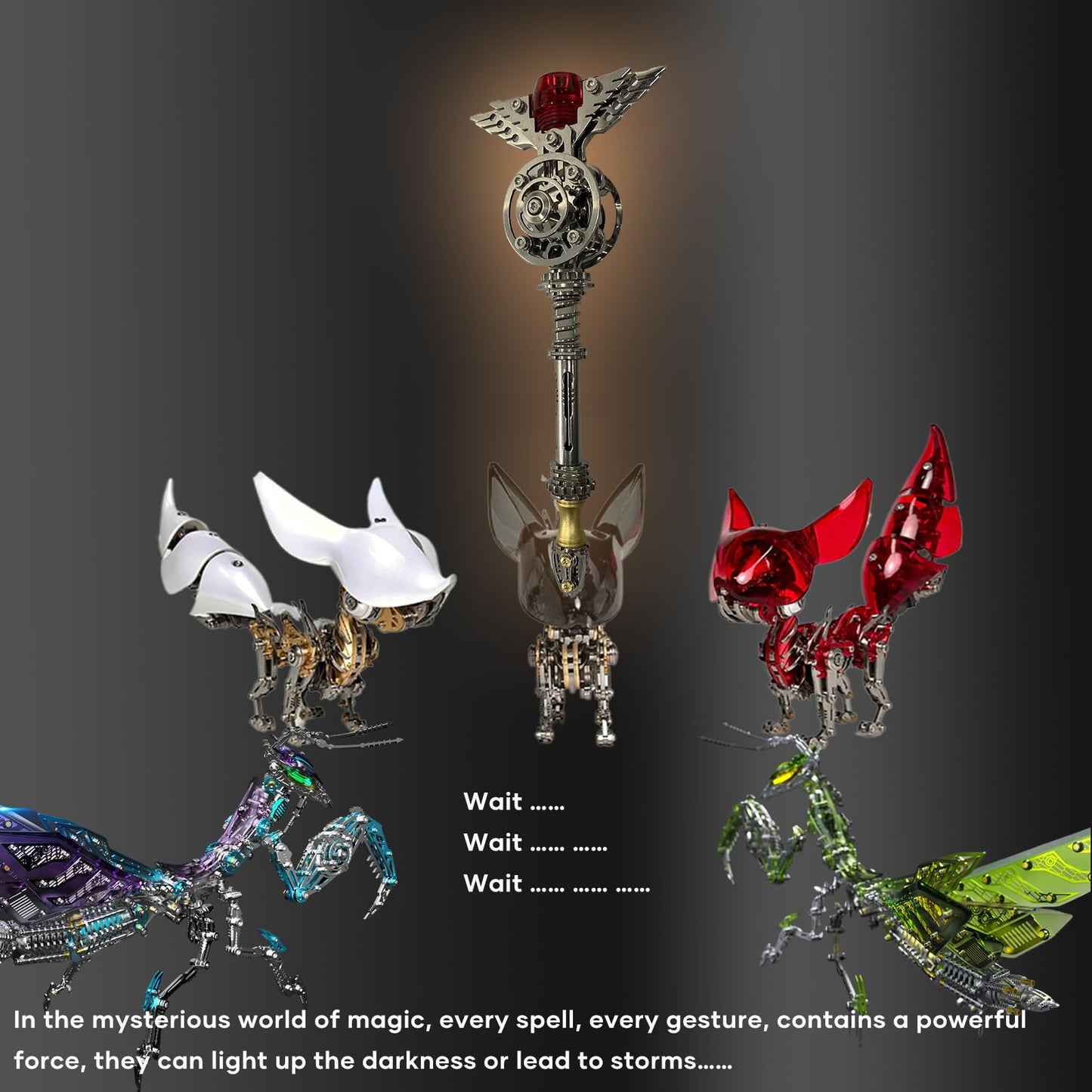 Metalkitor 3D Metal Puzzles for Adults, Magic Wand for Metalkitor Giant Mantis and Fox Model- Steampunk DIY Ornament - Assembly Jigsaw Crafts Brain Teaser - Perfect Desk Decor and Gift Choice(100+PCS)