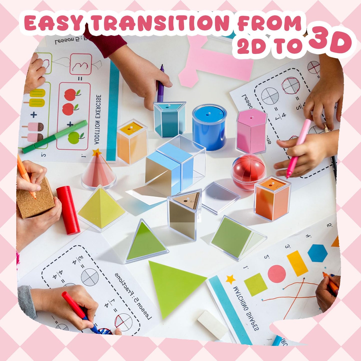 Faccito Geometric Solids 3D Shapes & 2D Folding Nets Folding Shapes Early Math Multicolored Blocks Manipulatives and Geometry Set for Classroom Homeschool Math Teacher Supplies(12 Styles)
