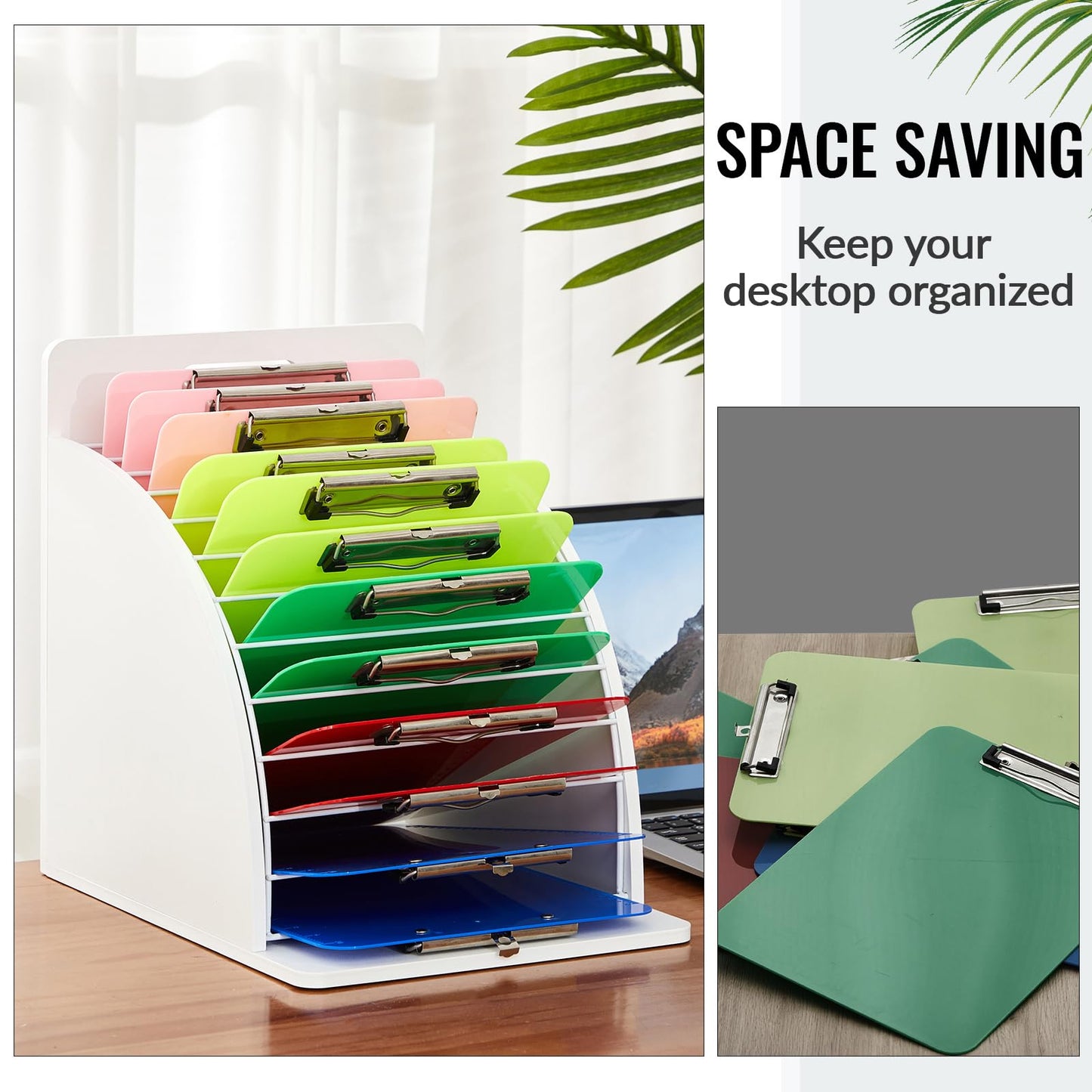 Wonderjune 1 Pcs Clipboard Holder Wooden Metal Clipboards Storage Rack with Raised Side Panel Clipboard Organization and Storage for Classroom Office School Teacher, White, Clip Boards Not Included