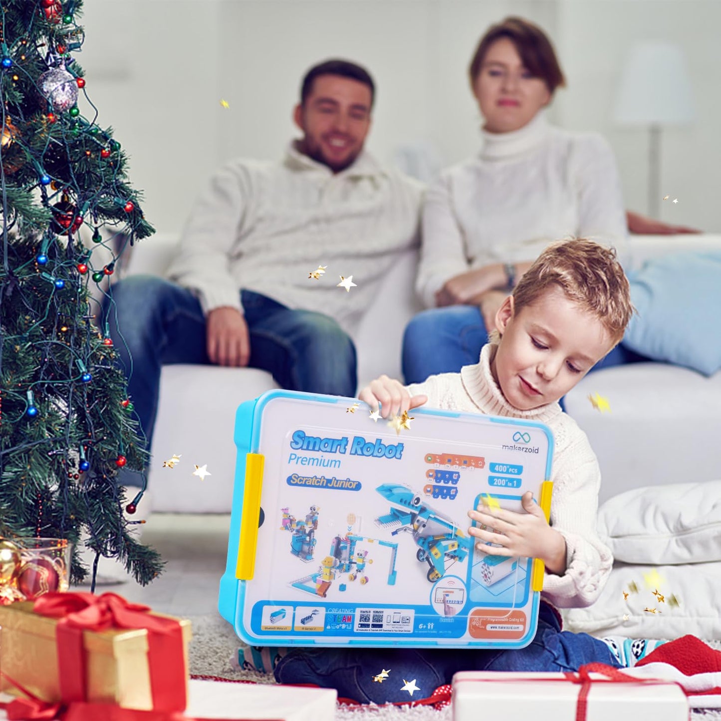 Makerzoid Coding Robot Kit for Kids, 200-in-1 RC Robot Building Toys with Motor Sensor,Scratch JR Coding Set with 36 Video Courses, Birthday for Kids 6+ (400+ Blocks)