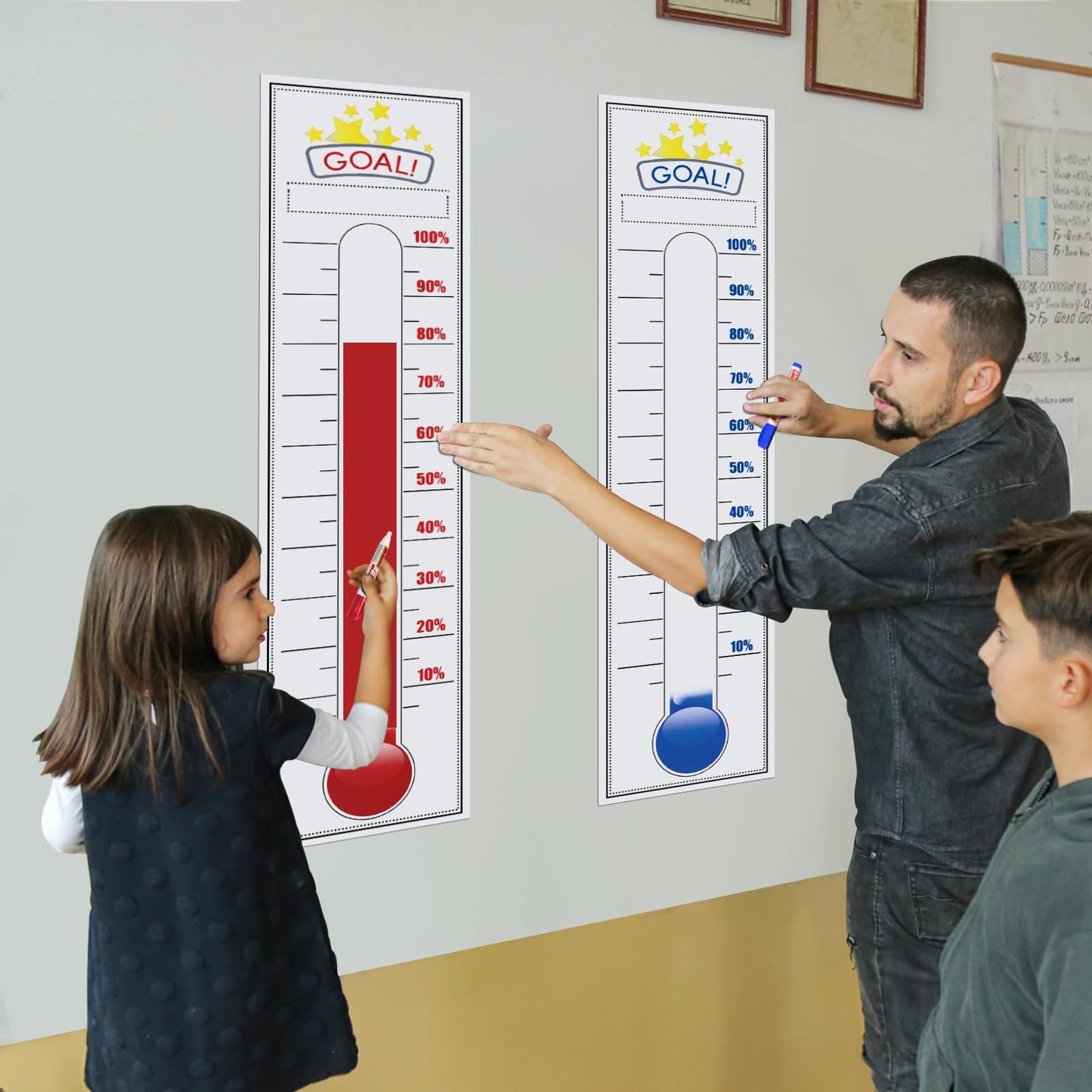 Fundraising Thermometer, 48"x12" Self-adhesive Chart Goal Tracker, With Removable Stickers And 3 Color Dry Erase Markers For School Fundraisers, Non-profit Events, Charity Drives, Community Projects