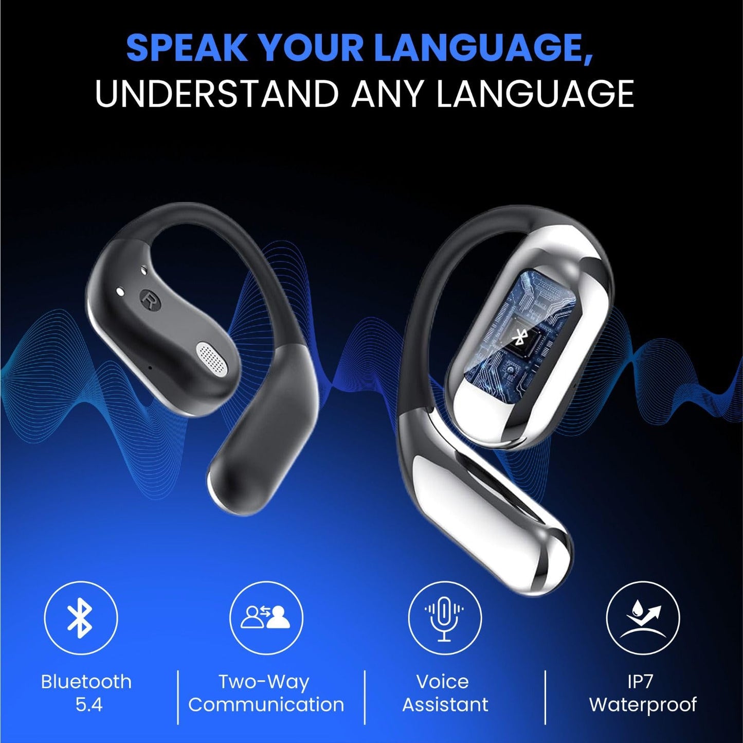 CELVON AI Translation Earbuds Real Time, 198+ Languages Translator Earbuds No Subscription, 2-Way Translating Headphones for Travel Meeting, Audifonos Traductores Inglés Español – Black