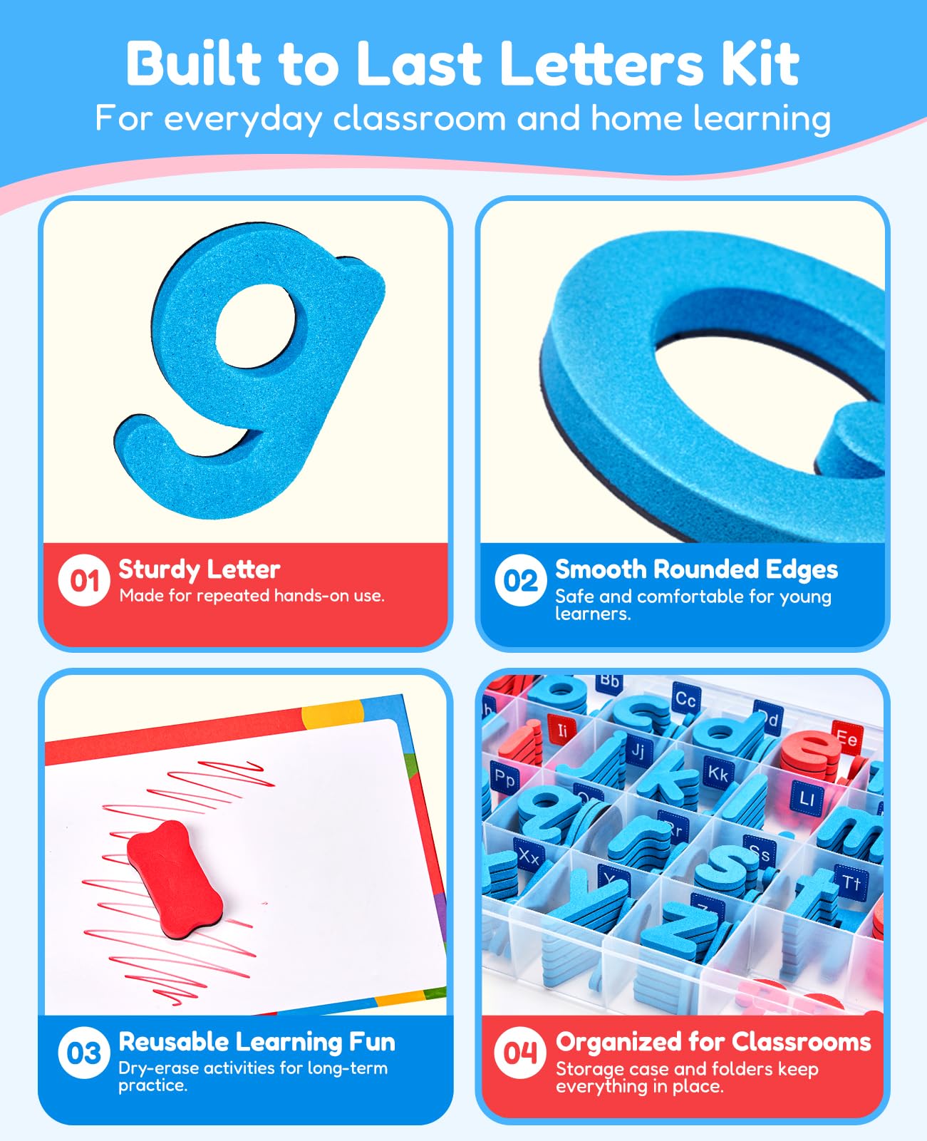 Gamenote Classroom Magnetic Letters Kit 238 Pcs with Double-Side Magnet Board - Foam Alphabet Letters for Kids Spelling and Learning