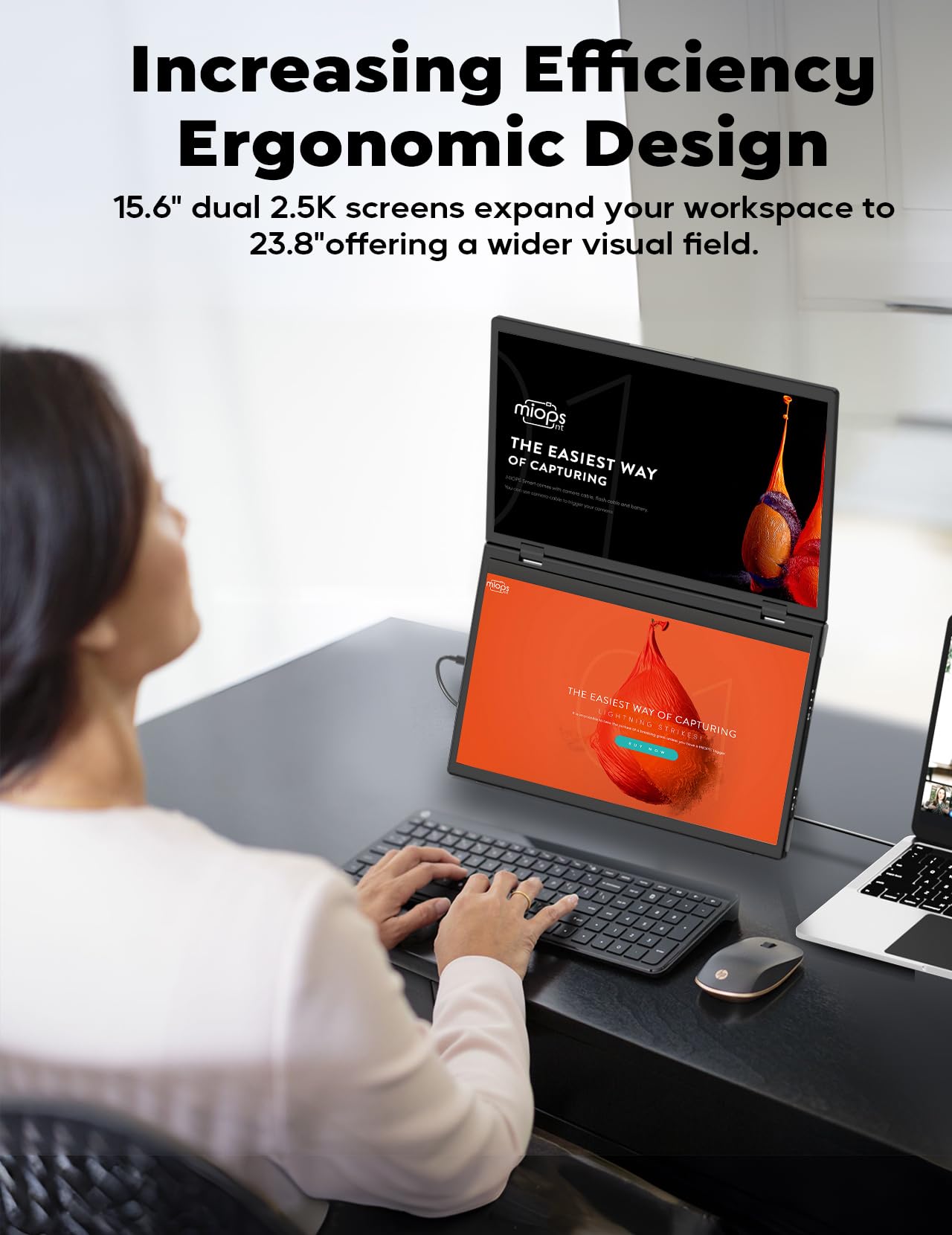 ZSCMALLS 2.5K Dual Monitor(Wins Only), Triple Laptop Screen Extender, 15.6" QHD Folding Stacked Portable Dual Monitor, USB C Travel Extended Computer Display, 180°Rotation, Plug & Play for Laptops