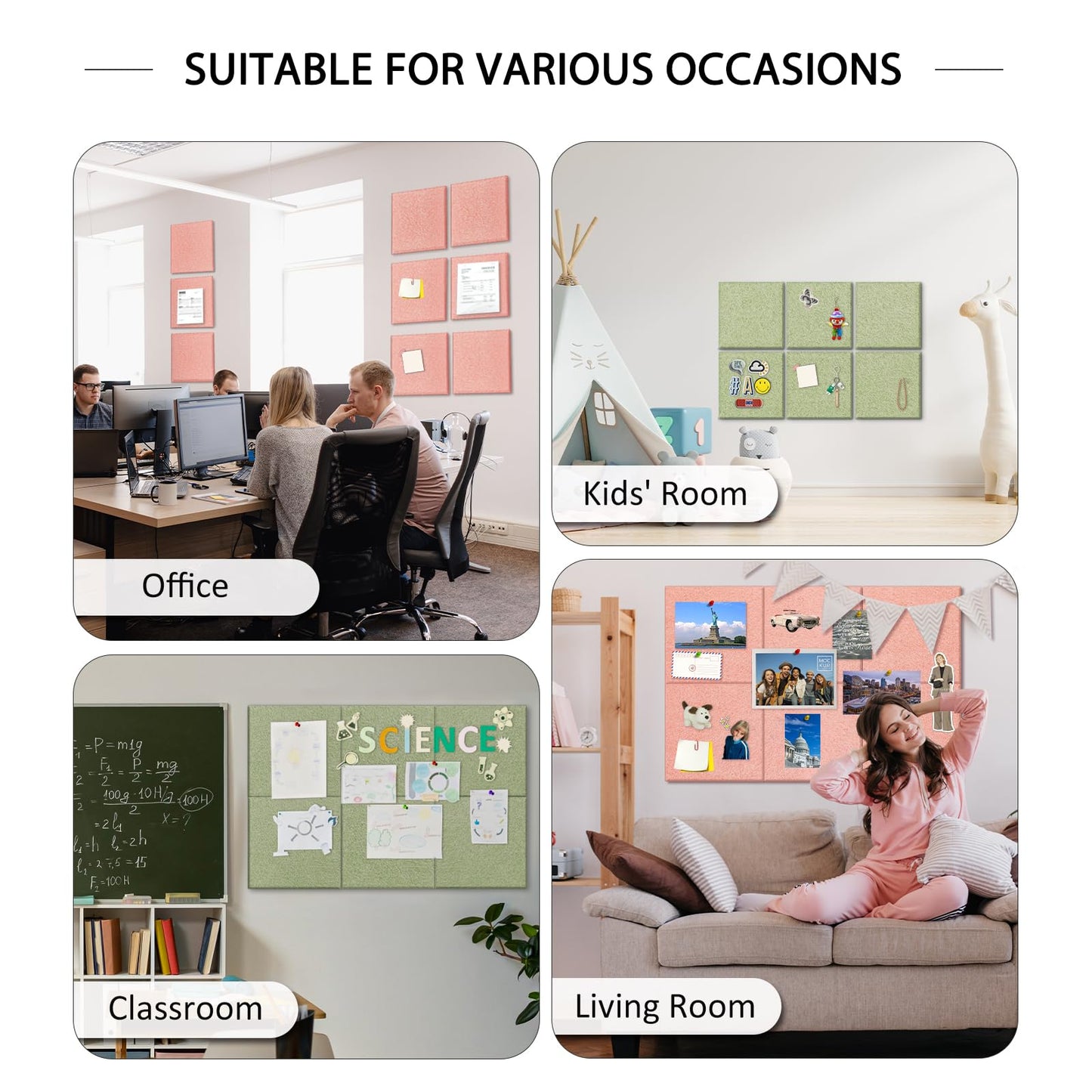 BXI Felt Bulletin Board - 60 X 36 Inches, 15 Pcs Self-Adhesive Decor Cork Boards with 30 Pushpins, Sturdy Acoustic Wall Panels for Office Work, Poster Pin Tiles for Teen Dorm Room Kitchen Classroom