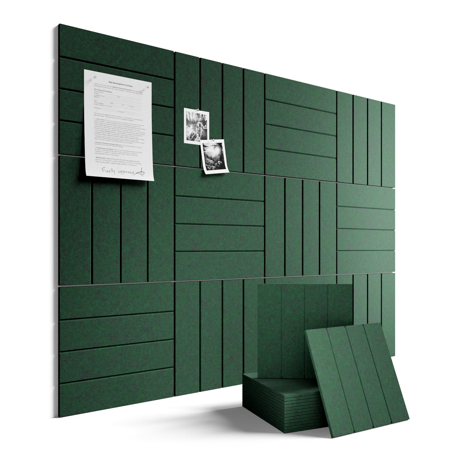 Fluxynara Large Felt Bulletin Board 48" x 36" Cork Board Alternative-12 Pack with 70 Safe Removable Adhesive Tabs, Cork Boards for Walls Cork Board for Home Office Classroom Pin Board- Pine Green