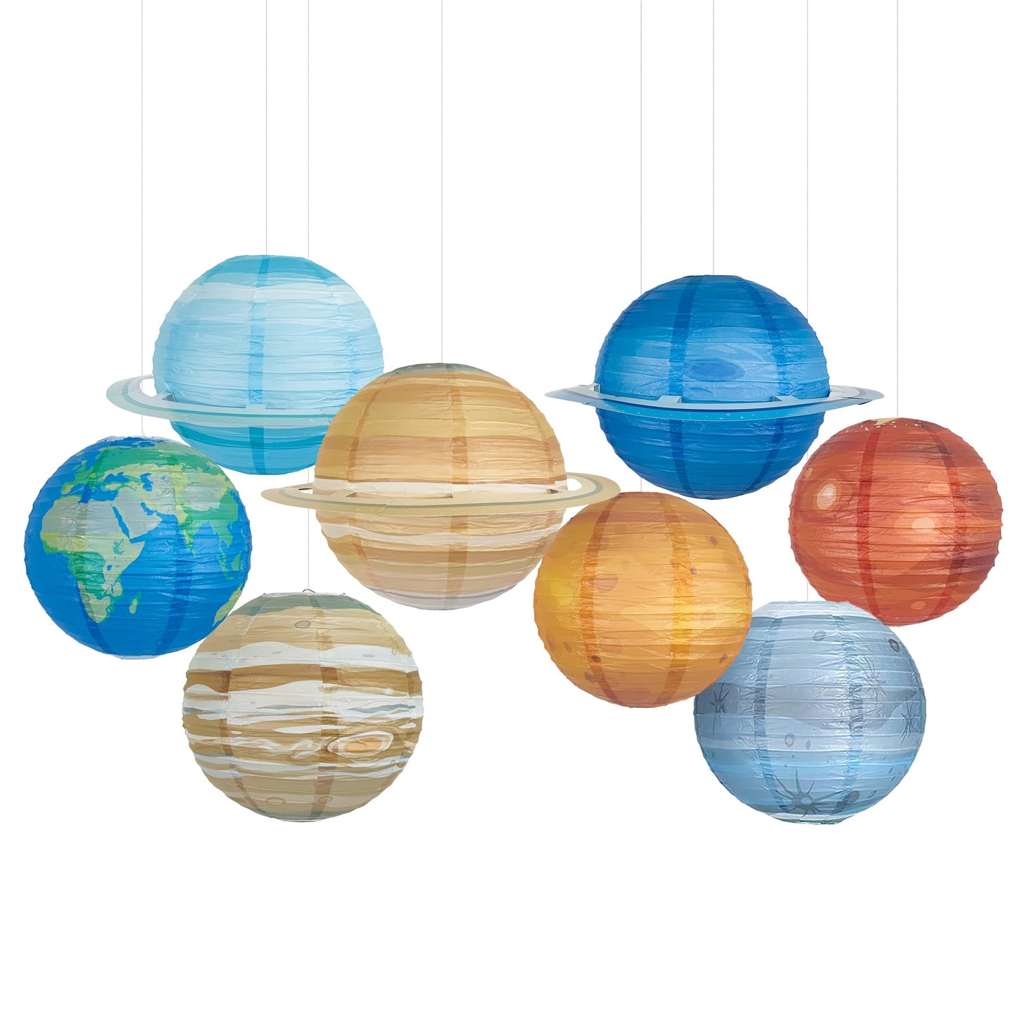 8 PCS Planet Paper Lanterns Outer Space Party Decorations Solar System Planets Hanging Lantern for Kids Space Theme Party Birthday Room Classroom Decorations