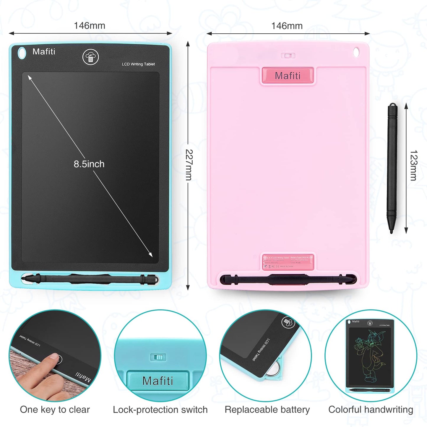 LCD Writing Tablet 8.5 Inch 4 Pack Electronic Writing Drawing Pads Doodle Board Gift for Kids Boys Girls