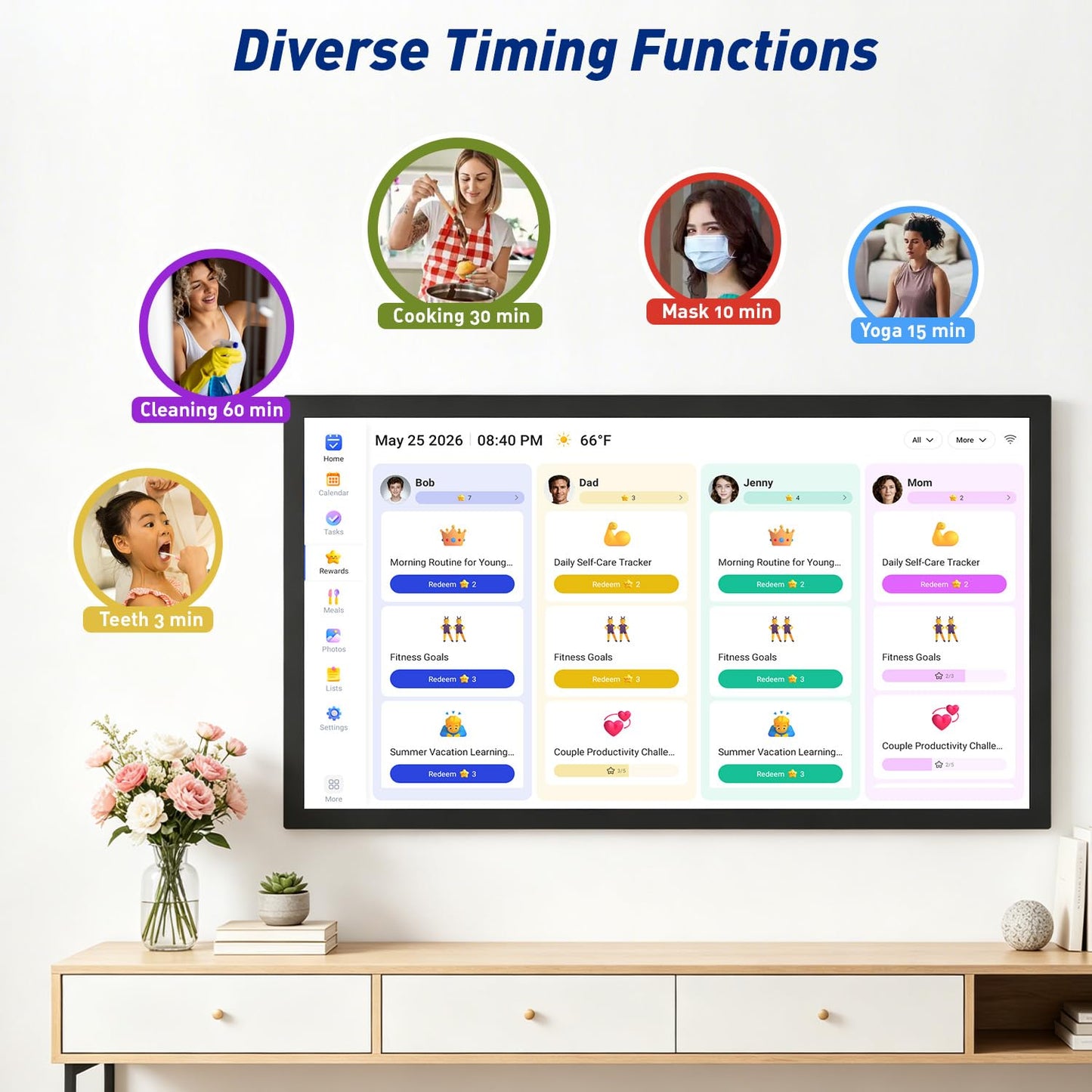 27" Smart Digital Calendar for-Family-Business-Planner - Electronic Wall Calendar for Business Chore Chart, Touchscreen Display for Family Schedules, Star Rewards, Desk Mountable, Gifts for Mom Dad