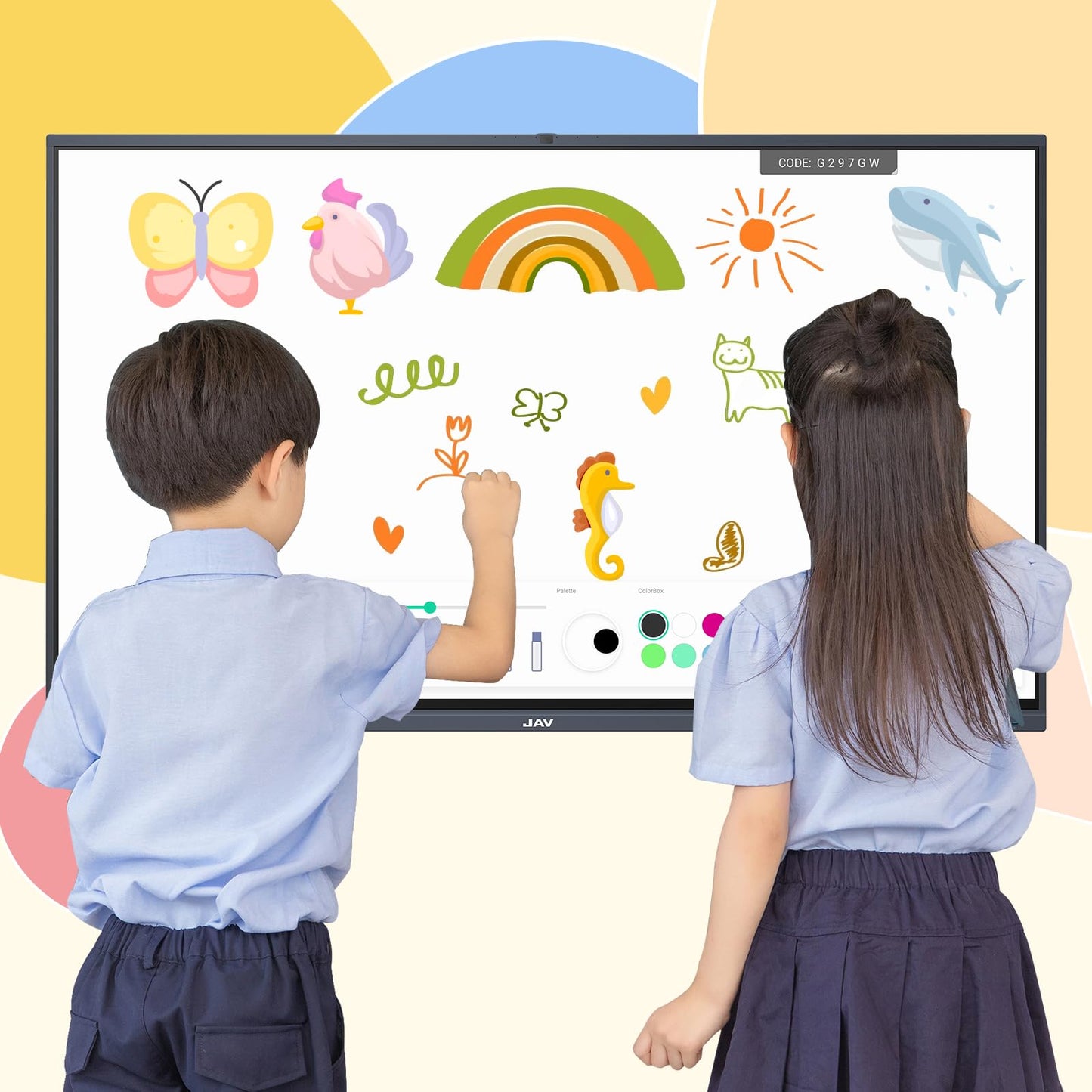JAV Smart Board Interactive Whiteboard for Classroom Office Home, 4K UHD 8+128GB Touchscreen Smartboard with Built-in EDLA Licensed Android OS & Open App Ecosystem, Wi-Fi & Bluetooth