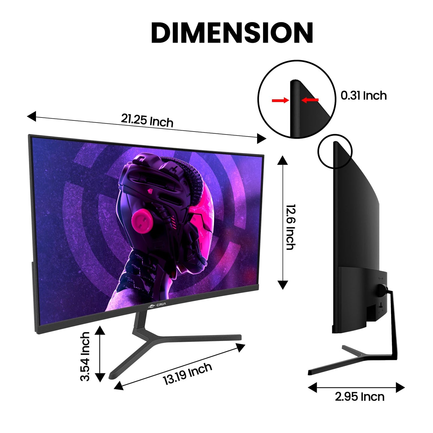 CRUA 24” 240Hz Gaming Monitor, Curved FHD 1920 x 1080P, Built-in Speakers, Support 120% sRGB, AMD FreeSync, Low Motion Blur, Wall Mount Installs Compatible, for Office and Games(HDMI 2.0&DP 1.4)–Black