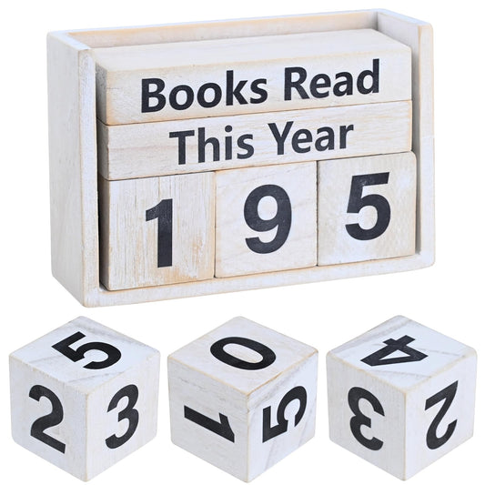 Books Read This Year Counter - Wooden Reading Tracker Block, Adjustable Book Count Display, Rustic Book Lover Decor for Bookshelf Desk Library Reading Goals Gift (Vintage)