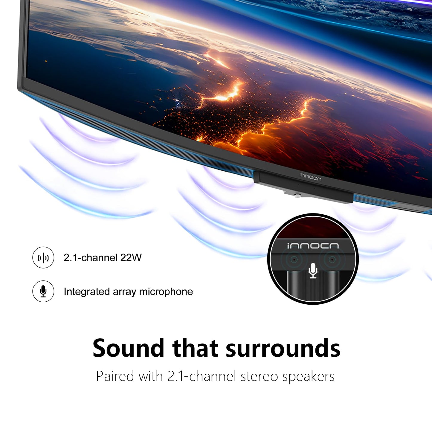 INNOCN 49" 49Q1S OLED Curved Gaming Monitor 5120 x 1440p 240Hz, 0.03ms, USB Type C 90W, HDMI 2.1, DisplayPort, USB Hub, Surrounding Speakers, Adaptive-Sync, Height Adjustable Stand, Black