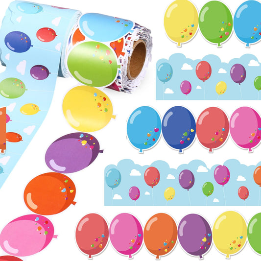 2 Rolls 65.6ft Colorful Balloons Border Bulletin Decorations for Classroom Back to School Supplies Balloon Themed Borders for Birthday Party Wall Decors