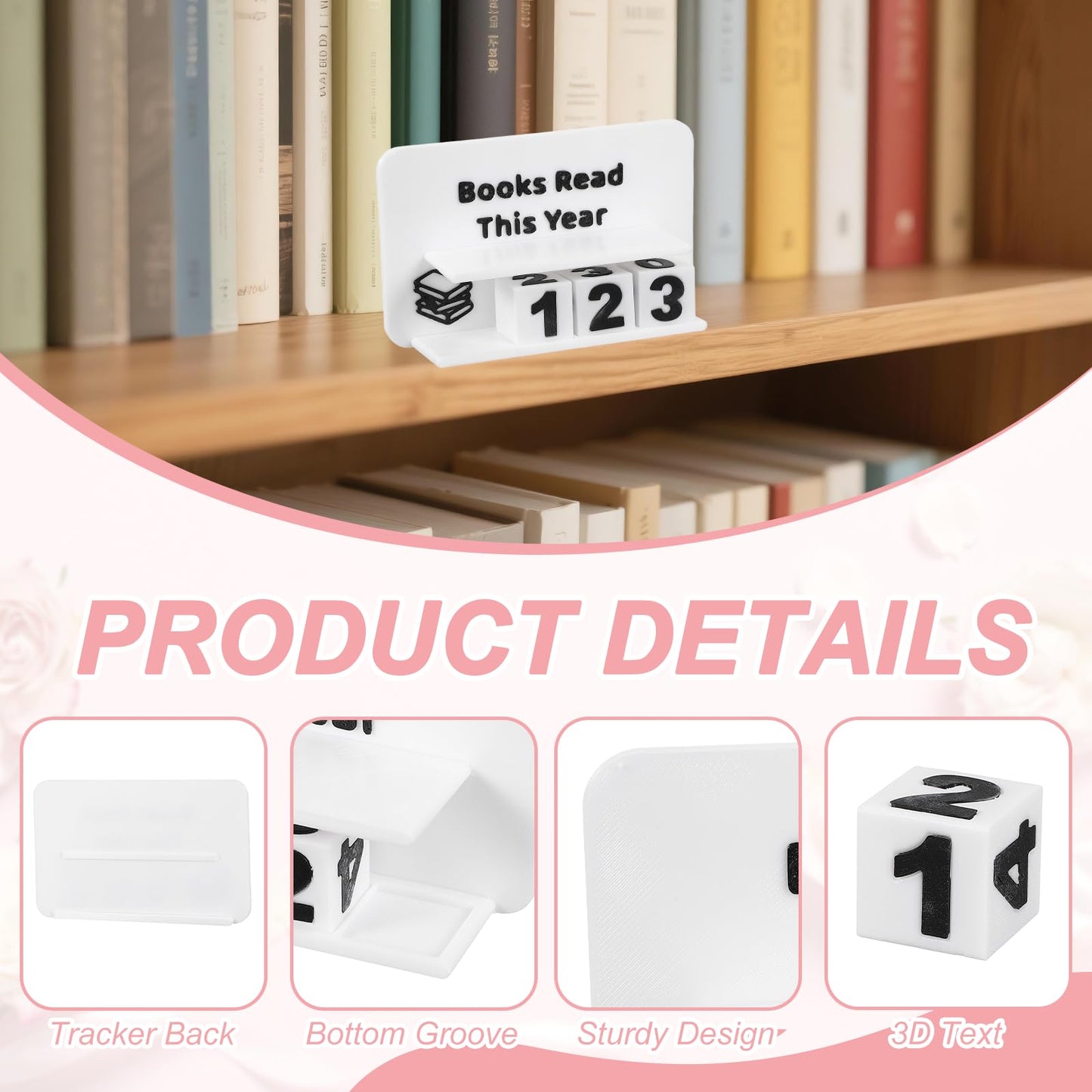 PATIKIL Books Read This Year Tracker, 3D Reading Challenge Counter Sign Library Bookshelf Decor Reading Challenge Number Up to 999 Books Gift for Reader Book Lovers Teachers, White