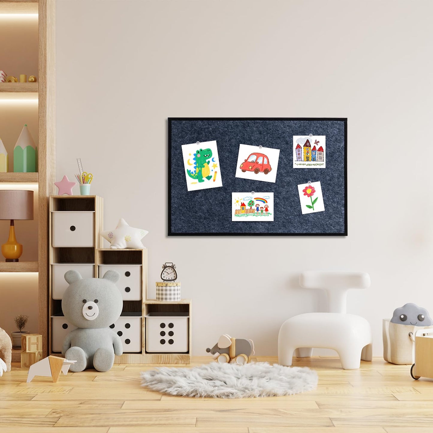 Felt Bulletin Board 23.6 x 15.7 Inch – Black Frame, Corkboard Alternative for Vision Board, Wall-Mounted Notice Board with 20 Push Pins, Home, Office & Classroom Organization – Dark Grey