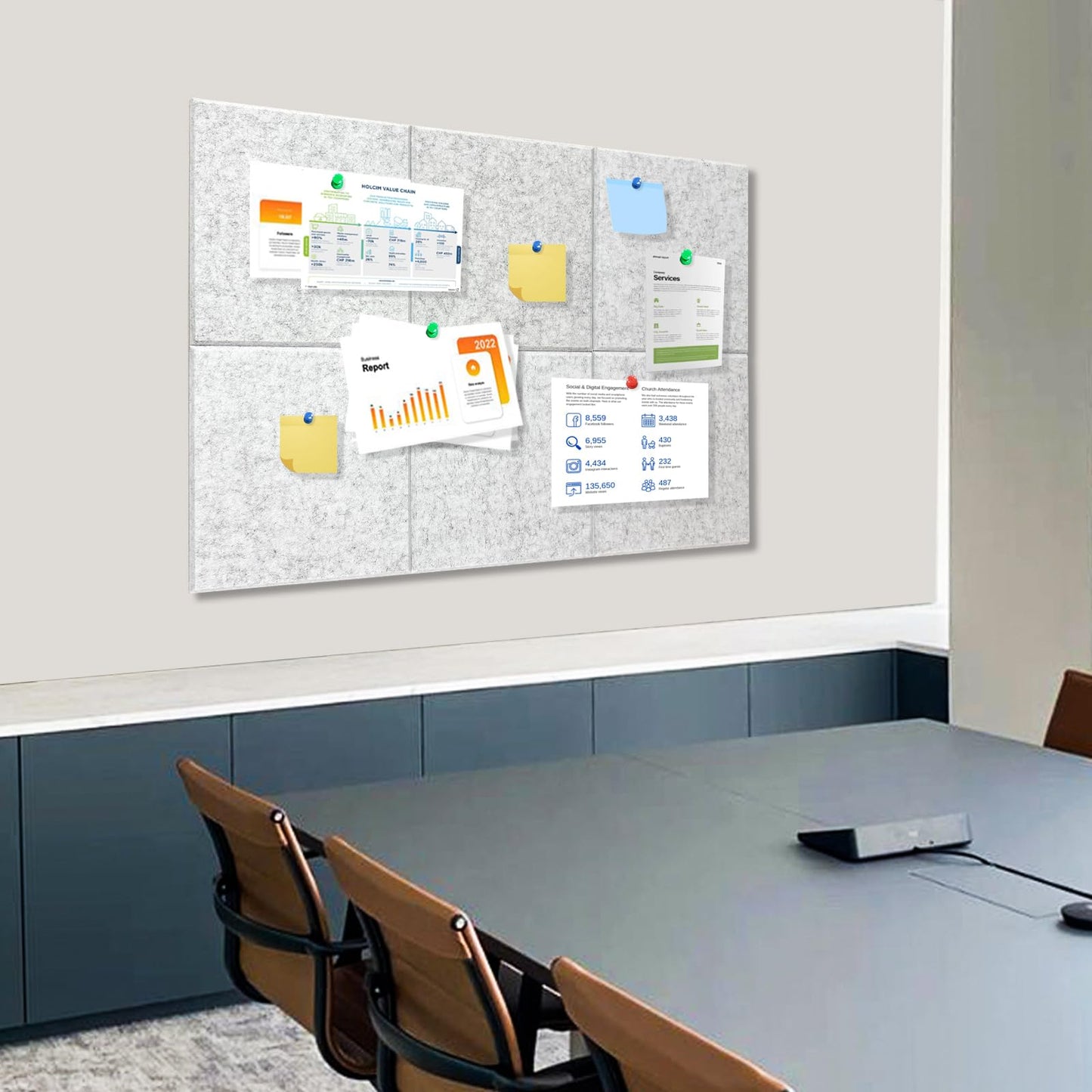 Large Cork Board Tiles for Wall with Push Pins, Removable 36" x 24" Bulletin Board Sets, Adhesive Pin Board | Magrowill 6 Packs Felt Panels for Interior Wall Decor