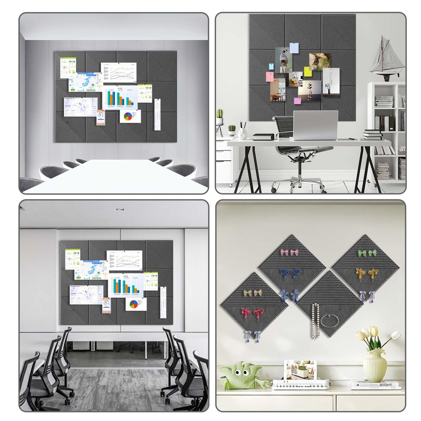 Large Cork Board for Walls 48"x 36", 12 Pack Felt Wall Tiles with Safe Removable Adhesive Tabs, Cork Board for Office,Pinboard Bulletin Board - Dark Grey