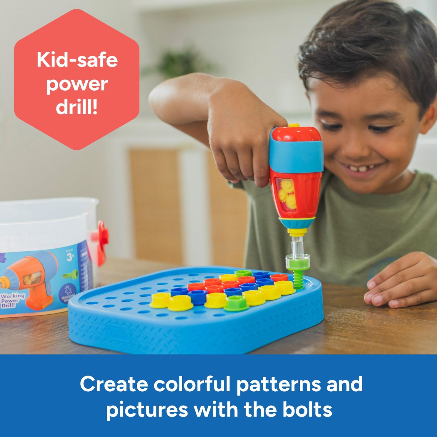 Educational Insights Design & Drill Bolt-It Bucket - Construction Toys & Toddler Tools, Kids Tool Set with Real Electric Drill Toy, Take Apart STEM Set, Building Kits and Gifts for Ages 3+