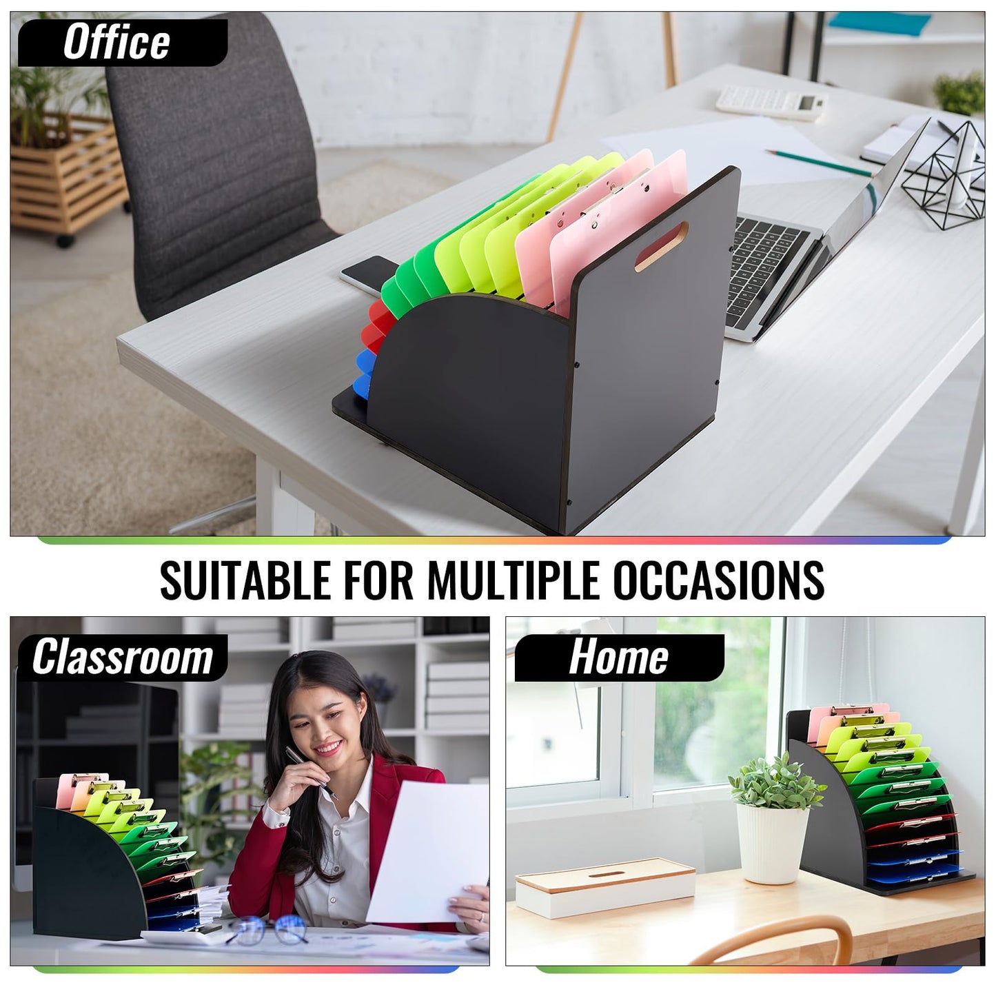 Wonderjune 1 Pcs Wooden Clipboard Holder Storage Metal Rack with Raised Side Panel Clipboard Organization for Classroom Office School Teacher, Clip Boards Not Included