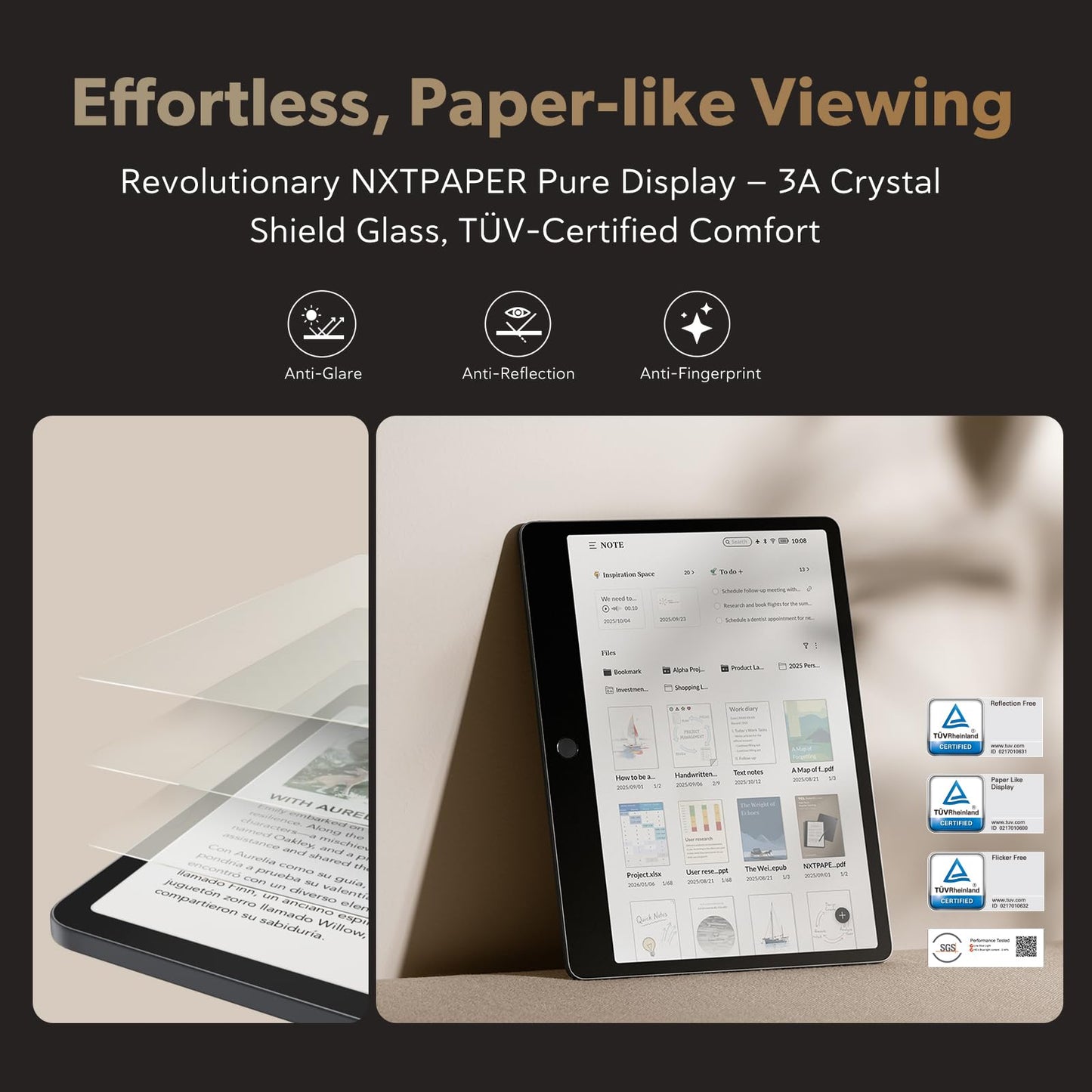 TCL Note A1 NXTPAPER Paper Tablet, Digital Notebook with Pen & Flip Case, 11.5” 2.2K 120Hz Paper-Like Display, 8GB+256GB, AI Tools, 8000mAh Battery, Android 15, Tablet for Work, Study & Creativity