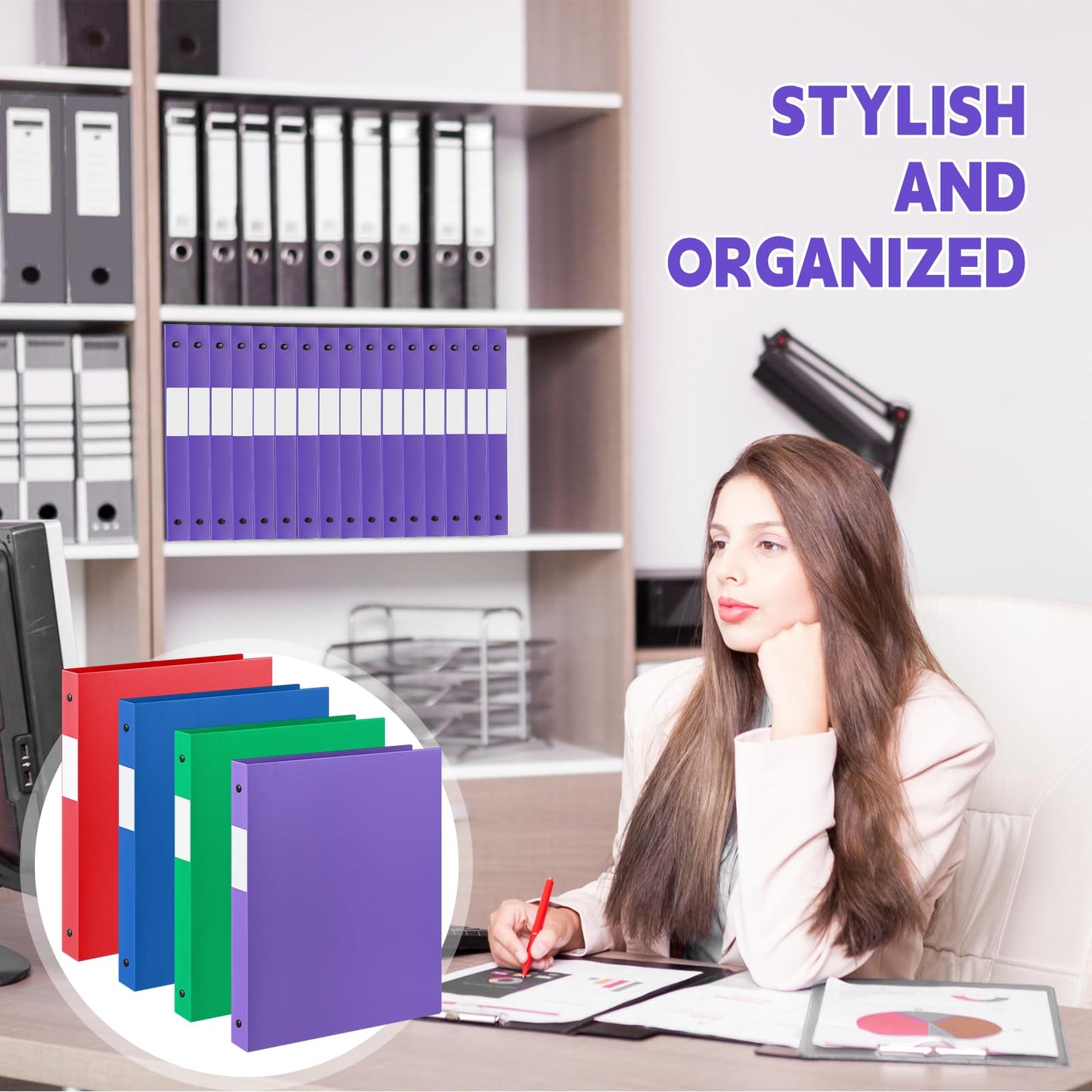 Henoyso 16 Pack 0.5 Inch Plastic 3 Ring Binder Round Ring, Bulk 1/2 Inch Flexible Binders Hold 140 Sheets Letter Size with Pocket, Document Organizer for Back to School Classroom Office (Assorted)