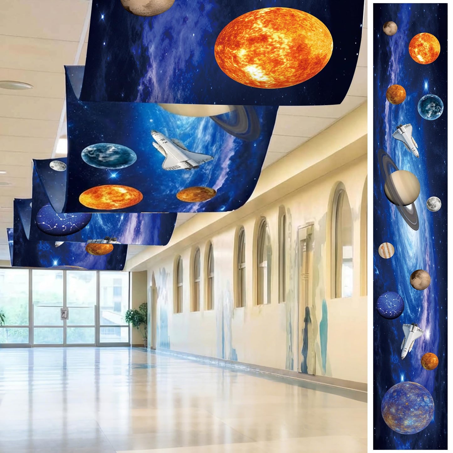Feifeiya 3 Pcs Solar System Party Decorations 24 Inch x 12 ft Vbs 2026 Decoration Outer Space Theme Ceiling Decor for Space Summer Vocation Church Sunday School Classroom Birthday Party Decor Supplies
