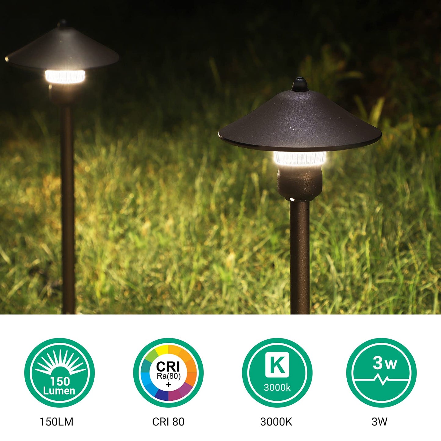 EDISHINE Low Voltage Landscape Lighting, 3W 150 LM, 3000K, Aluminum, Black, Model HGSL06A, Waterproof, Outdoor Pathway Lights