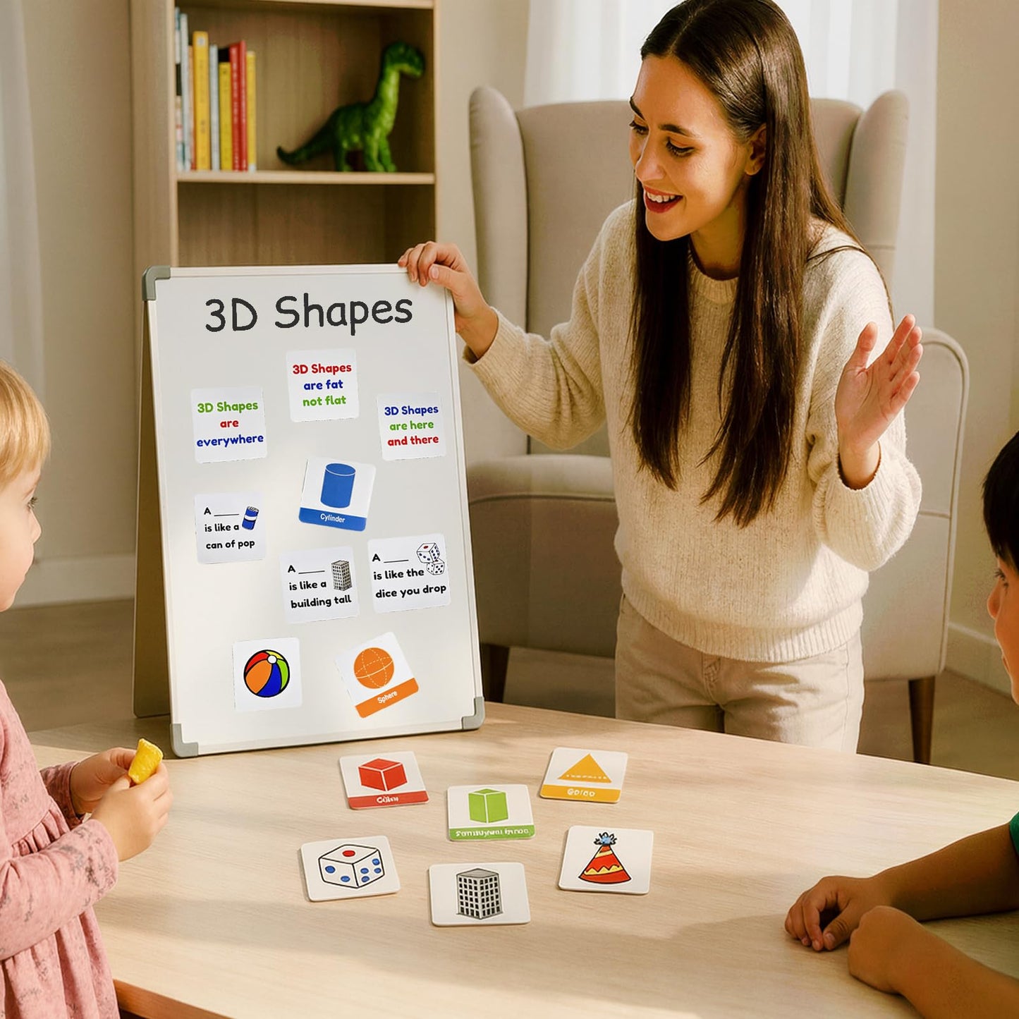 Jianwen Magnetic 3D Shapes Flash Cards, Geometric Solids Matching Game, Educational Learning Aids & Math Manipulatives for Classroom and Home
