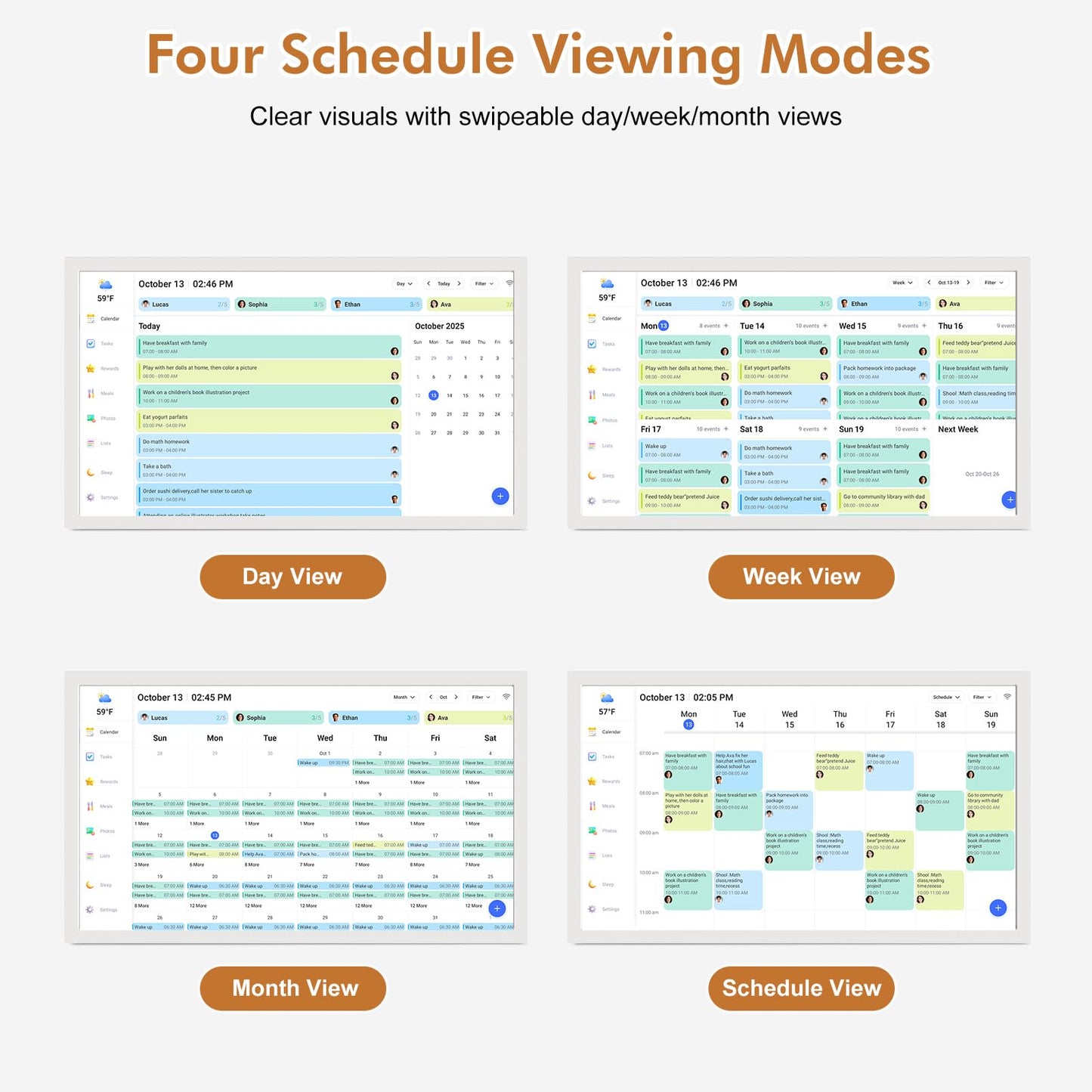 24" Smart Calendar Digital Chore-Chart-for-Planner - Touchscreen Display Electronic Calendar for Family Schedules, 32GB, Auto-Sync Google iCloud Outlook Calendars, Wall Mounted Household Organization