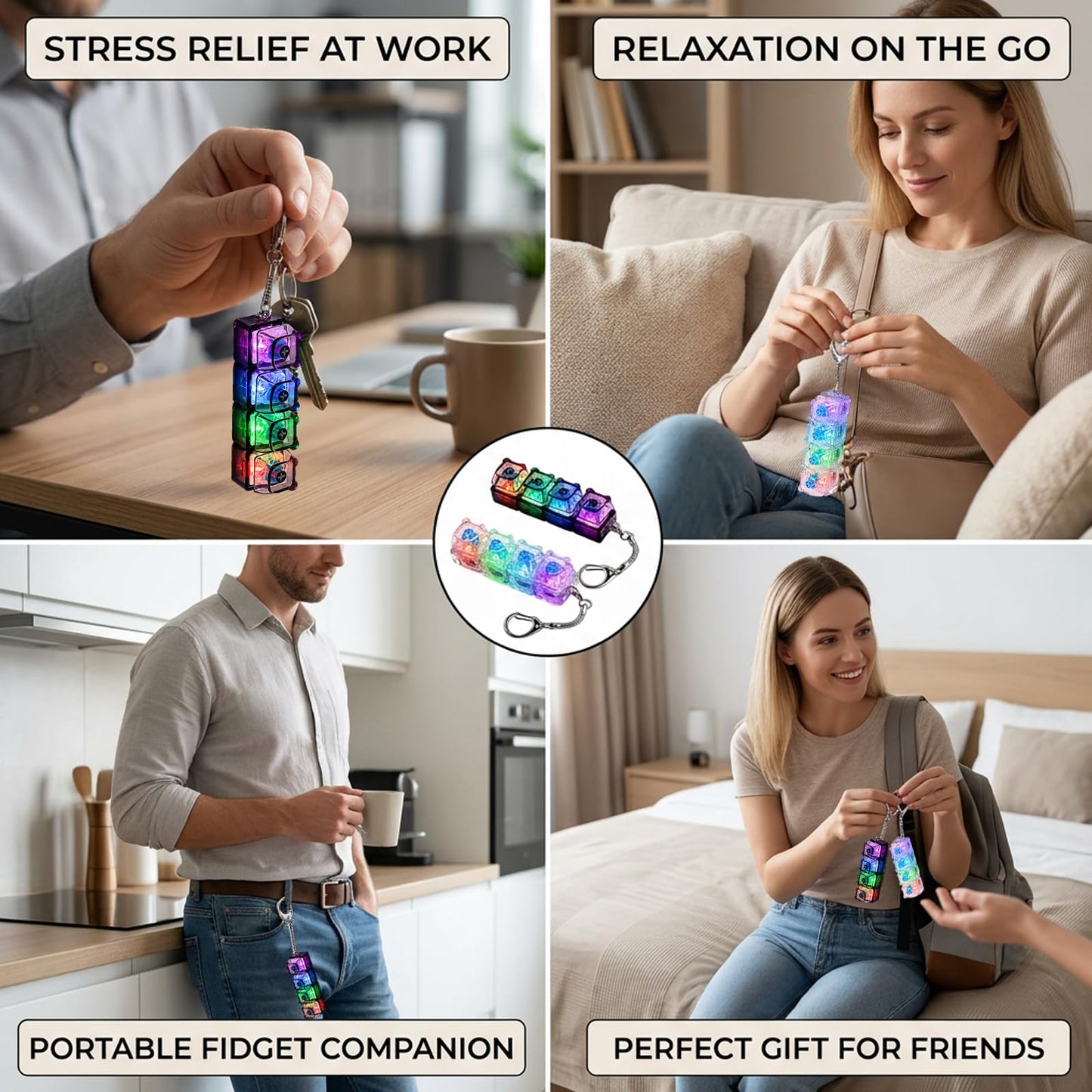 WmerWmn 2 PCS Keyboard Fidget Toy for Adults, 4-in-1 Stress Relief Clicker Toy, Keyboard Button Finger Clicker for Anxiety Relief, Sensory Decompression Toy for Adults