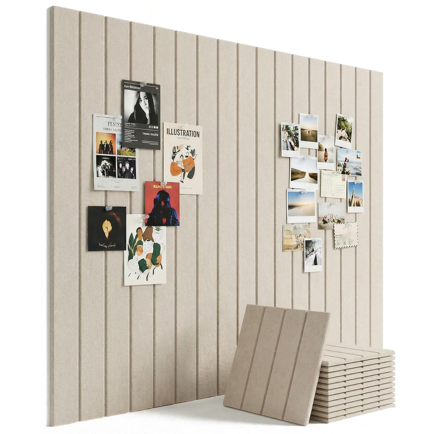 Aothia Felt Bulletin Board Tiles Large 48" x 36" Cork Board Alternative - 12-Pack with 70 Adhesive Tabs, Thick Slat Wall Panels for Office Decor, Push Pin Board Wall Organizer Alternative - Oatmeal