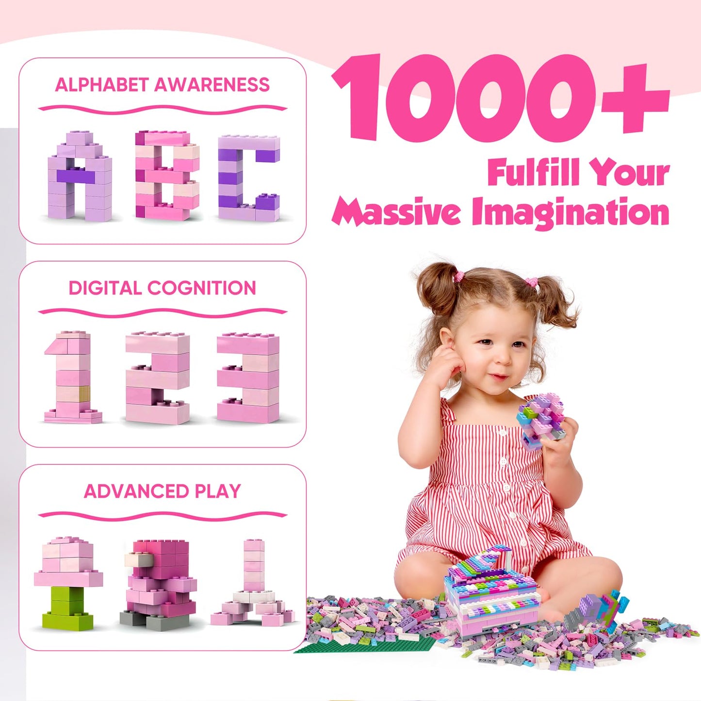 ekuzi Creative Building Blocks Set Compatible with Major Brands Classic, Includes Dual-Sided and Single-Sided Baseplates, Variety of Accessories to Spark Imagination