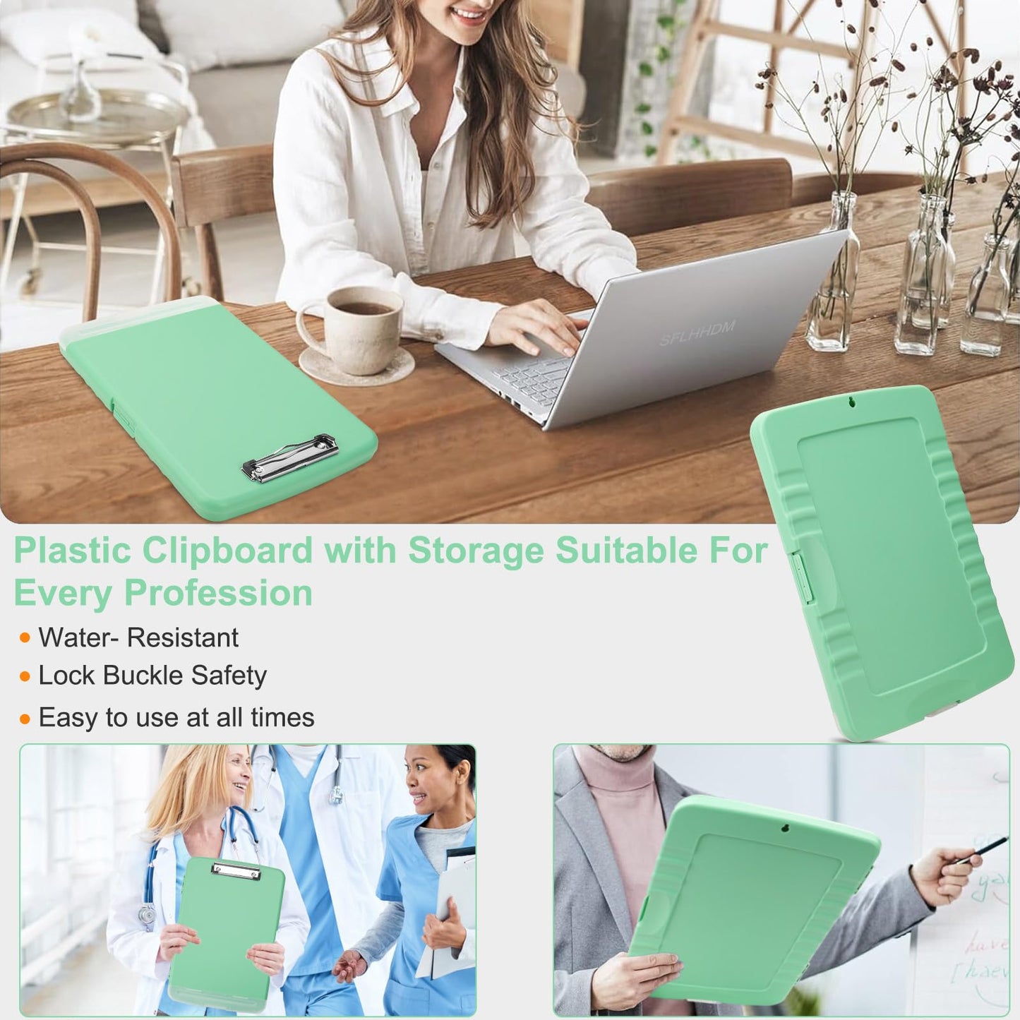 SFLHHDM Clip Boards 8.5x11 with Storage, Low Profile Clip Plastic Clipboards, Nursing Clipboard Folder with Pen Holder, Heavy Duty Clipboard with Storage, Nurse Binder Case for Classroom