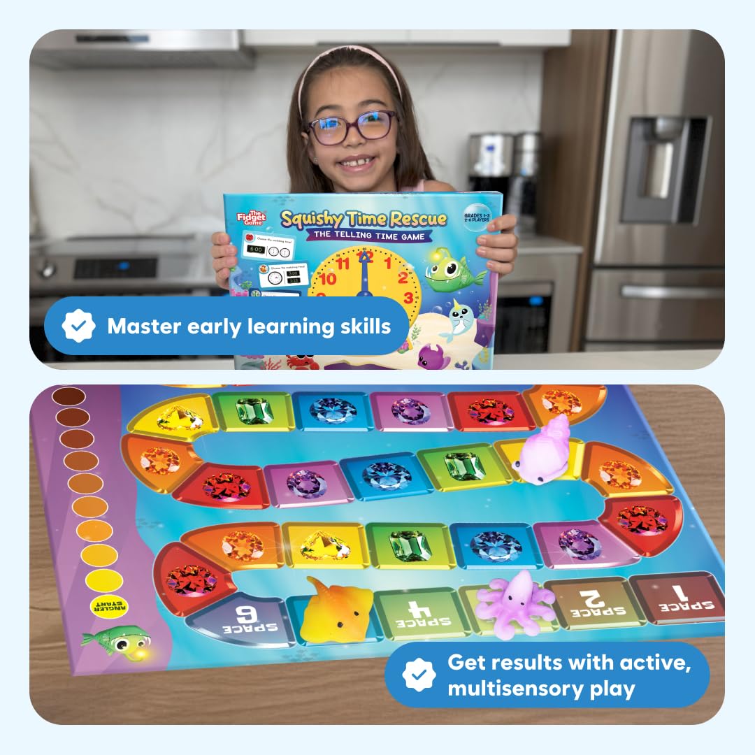 The Fidget Game Squishy Time Rescue - Telling Time Game for Kids Ages 6-11 | Multisensory Hands-On Learning Board Game with Manipulatives | Classroom Must Have for Grades 1-5