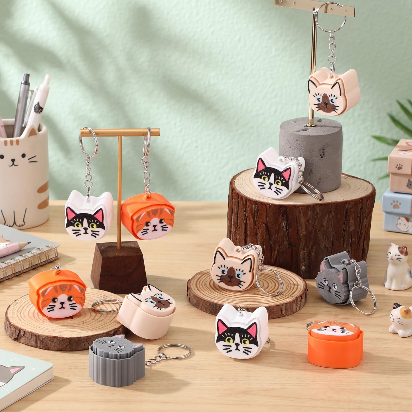 Kenning 12 Pcs Cat Clicker Fidget Keychain Bulk 3D Printed Sensory Clicker Fidget Toys for Adults Stress Relief Cat Party Favors Keychains for Birthday Goodie Bags Summer Giveaways Coworker Gifts