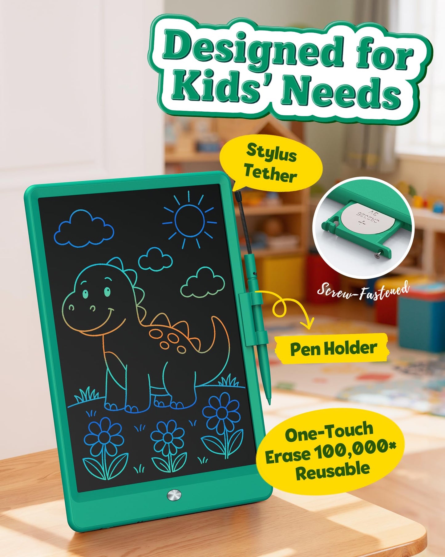 Bravokids 10 Inch LCD Writing Tablet for 3-8 Year Olds - Electronic Drawing Pad and Doodle Board as Educational Birthday Gifts for Girls and Boys (Dark Green)