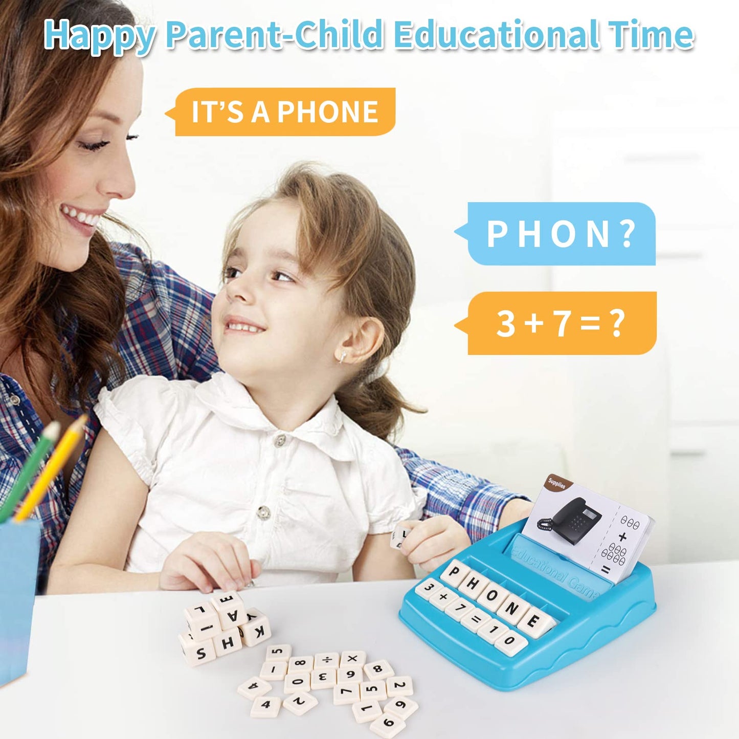 Matching Letter Game for Kids, 2 in 1 Educational Toys Alphabet Spelling & Reading, Number & Color Recognition Learning Flash Cards Birthday Gifts for Preschool Kindergarten Boys & Girls (Light Blue)