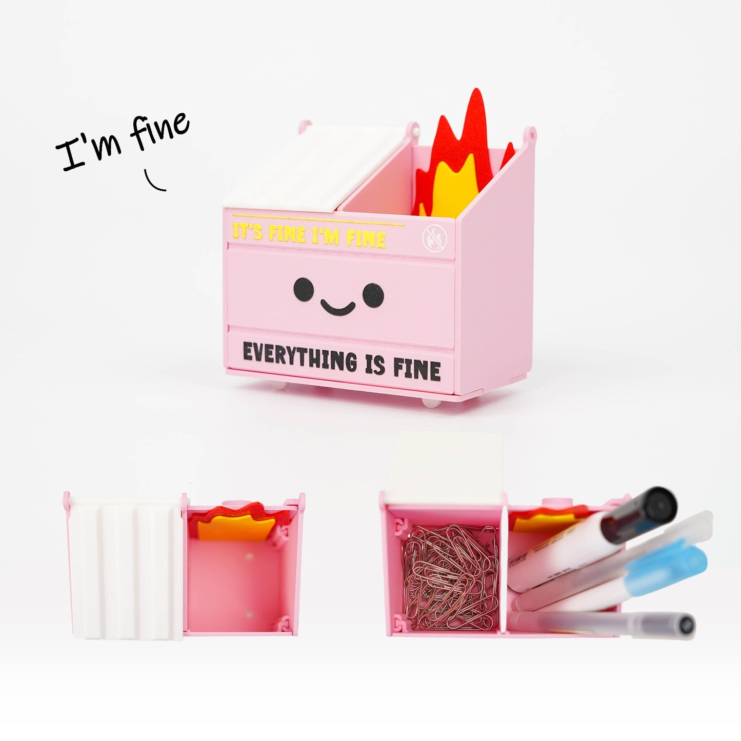 Tian Zhun Dumpster Fire Magnetic Pen Holder Funny Pink Magnetic Pencil Holder Magnetic Locker Organizer for Refrigerator Whiteboard Home Office Hospital Marker pen storage
