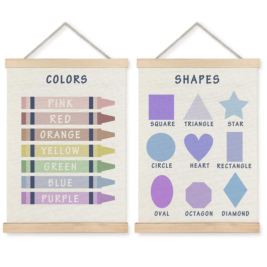 Supwhd Shapes Colors Posters for Classroom Wall, Shapes Colors Learning Poster Hanger Frame Wall Decor for Classroom Nursery Kids Room Playroom Preschool Decor, 12x16 Set of 2（Blue）