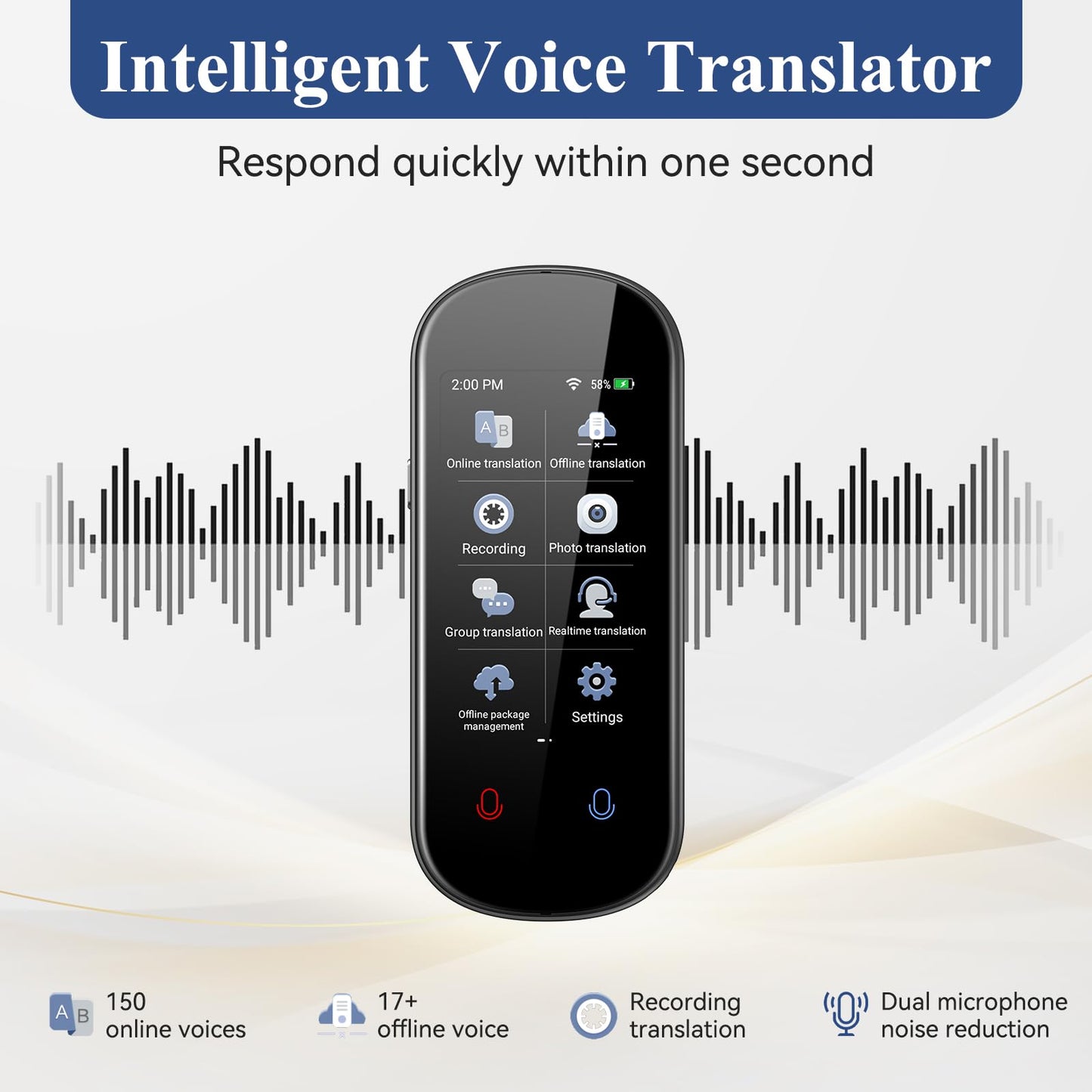 Language Translator Device, 150 Language Real-Time Voice Translator Upgraded ChatGpt AI Translator Voice/Text/Photo Online Offline Translator Portable Two-Way Translation for Travel Business Learning