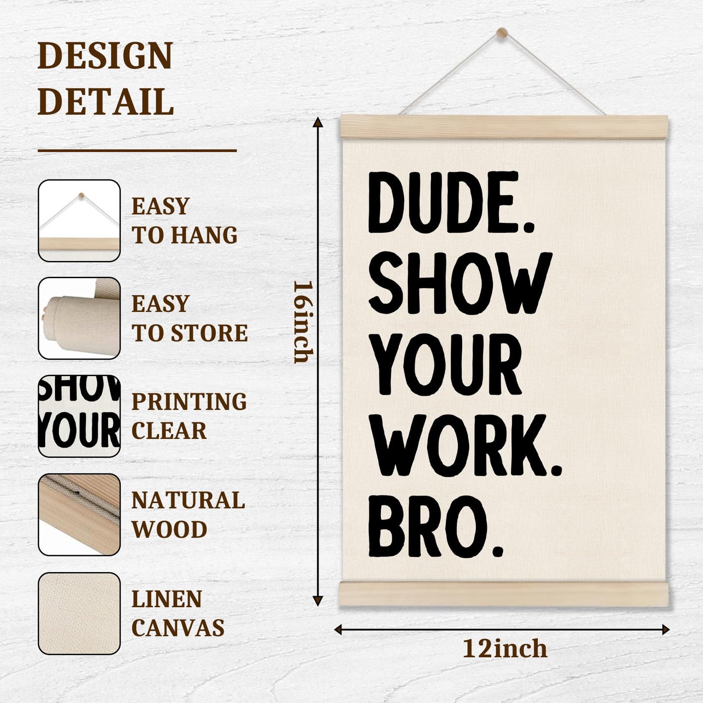 DOI-LANEE Funny Classroom Posters Hanger Frame, Show Your Work Poster, Math Classroom Must Haves Wall Decor 16x12 Inch, High School Gifts for English Teachers Students