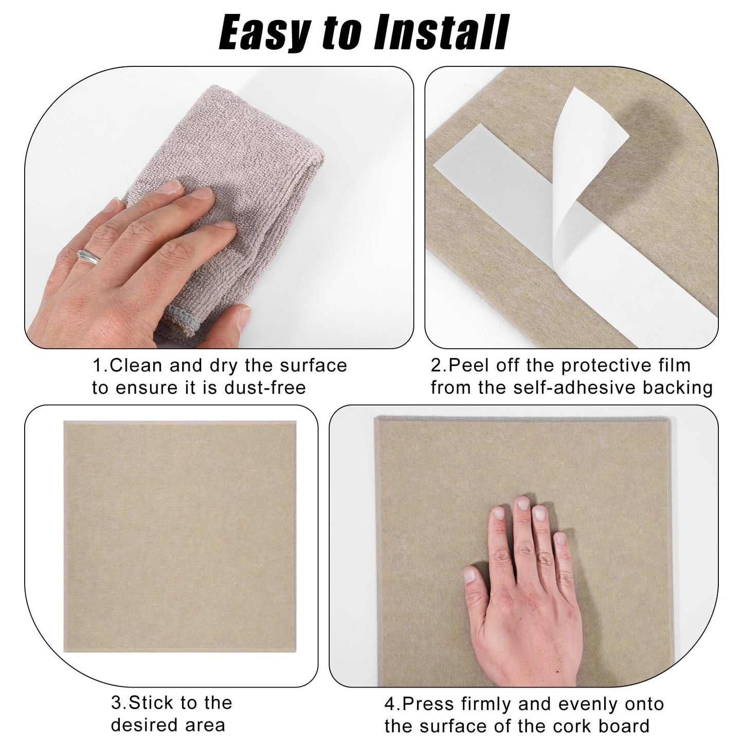 Large Cork Board 36" x 24", 6 Pack Felt Bulletin Board with 30 Pushpins, Cork Boards Alternative with Self-Adhesive Strips, Felt Wall Tiles Pin Boards for Walls Office Home School Decor-Tan
