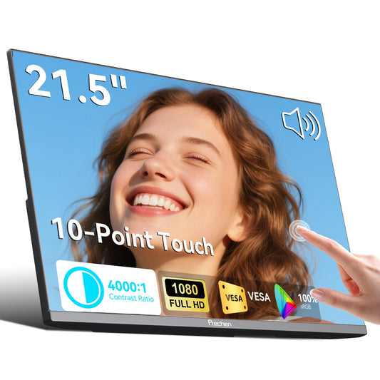 Prechen 21.5 Inch Portable Touchscreen Monitor, 1080P Computer Touch Screen w/VESA Stand Touch PC Display, 75Hz, Multi-Touch Monitor, DC HDMI & USBC for Phones PC Phone Business,Black