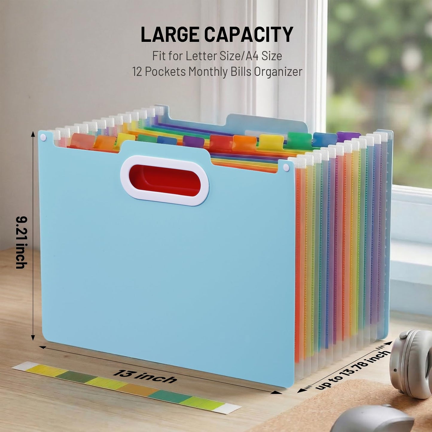 Comix Expanding File Folder, 13 Pockets Accordion File Organizer, Letter/A4 Size Document Organizer for Home Office School, Blue