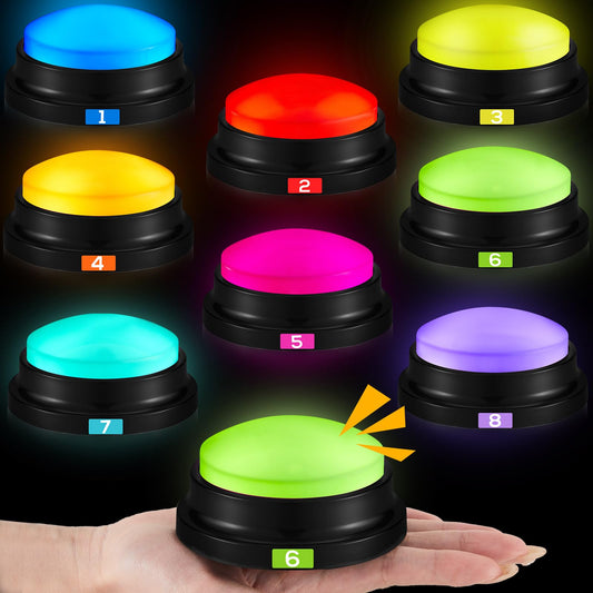 Xuhal 8 Pcs Recording Button Buzzers for Trivia Games with Number Recordable Answer Buzzers for Communication Pet Training Gift for Back to School Team Family Game and Trivia Nights, 8 Colors