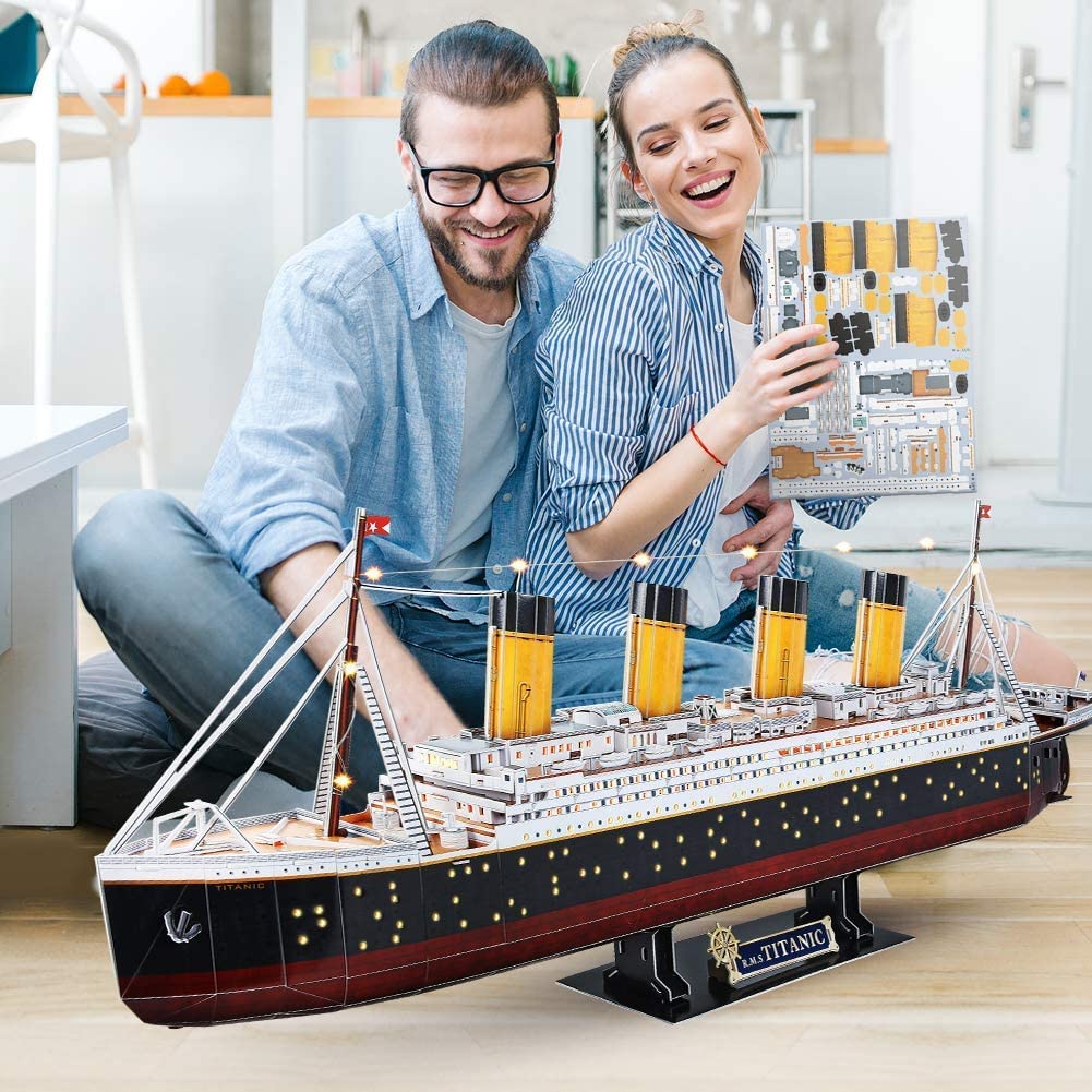 CubicFun Titanic 3D LED Puzzles for Adults 88 CM 266 Pieces,Titanic Toys for Teens, Home Decor Birthday Gifts Adults Gifts for Mom