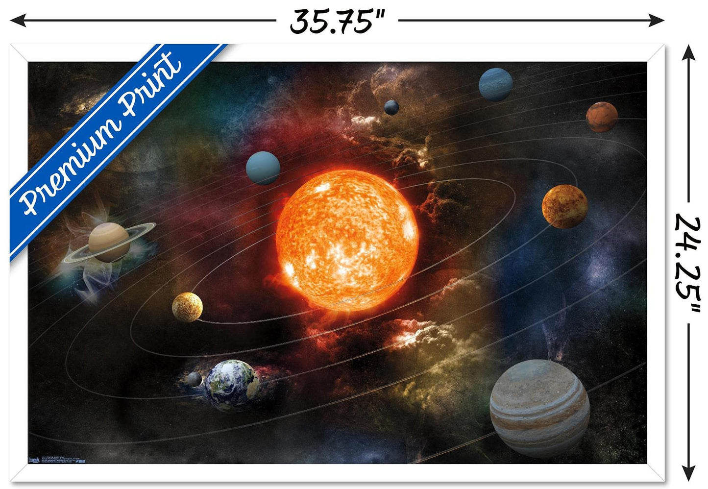 Orbiting Solar System Wall Poster, 34L" x 22.4W", White Framed Version