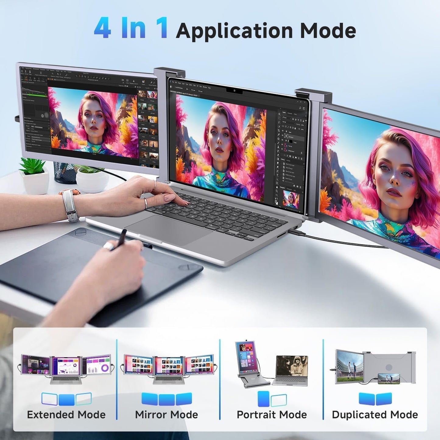 Laptop Monitor Extender, 15" 1080P FHD Triple Screen Extender for 15-17.3" Laptop, Ultra-Thin Screen Extender Portable Laptop for Study Office Gaming Business Trip Use Mac/Windows/Chrome (15.2 Inches)